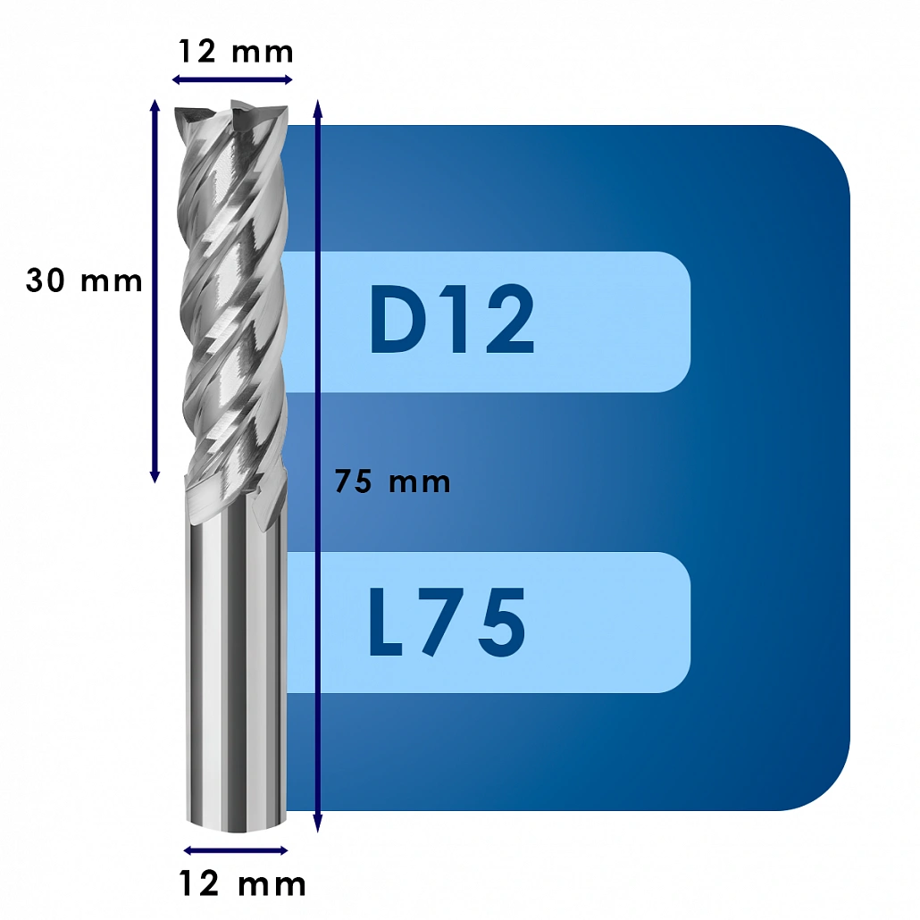 Керамическая фреза по металлу D12 C30 P75 d12 Z4 L75