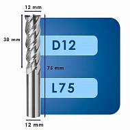 Керамическая фреза по металлу D12 C30 P75 d12 Z4 L75